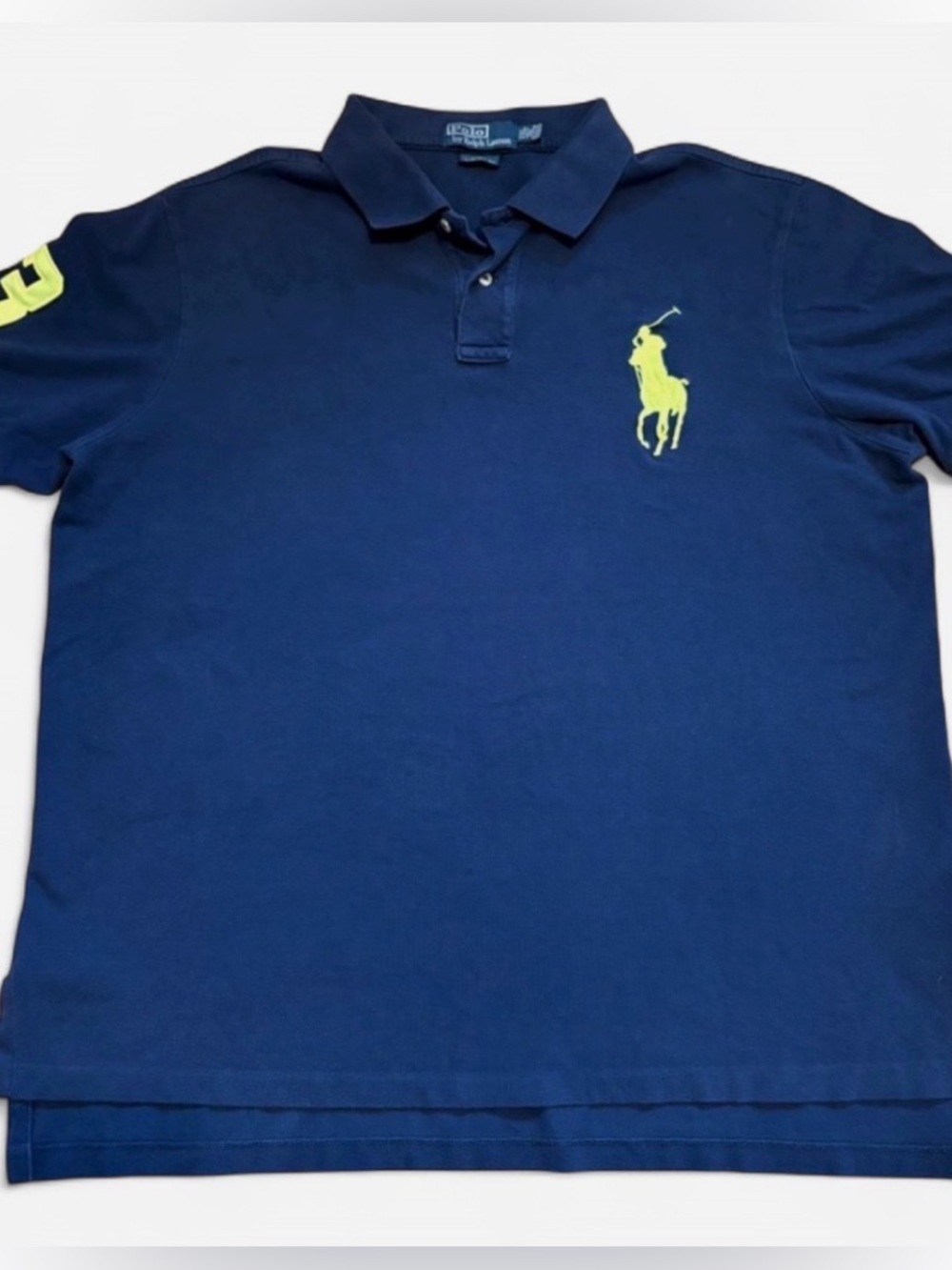 Polo by Ralph Lauren Men’s Navy Polo with Bright Yellow Pony Y2K - Picture 3 of 10